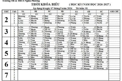 Thời khoá biểu học kì 1 năm học 2026 – 2027