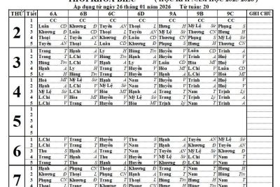 THỜI KHOÁ BIỂU HỌC KỲ 2 (2025-2026)