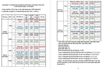 LỊCH HỌC VÀ KIỂM TRA GIỮA KỲ 1